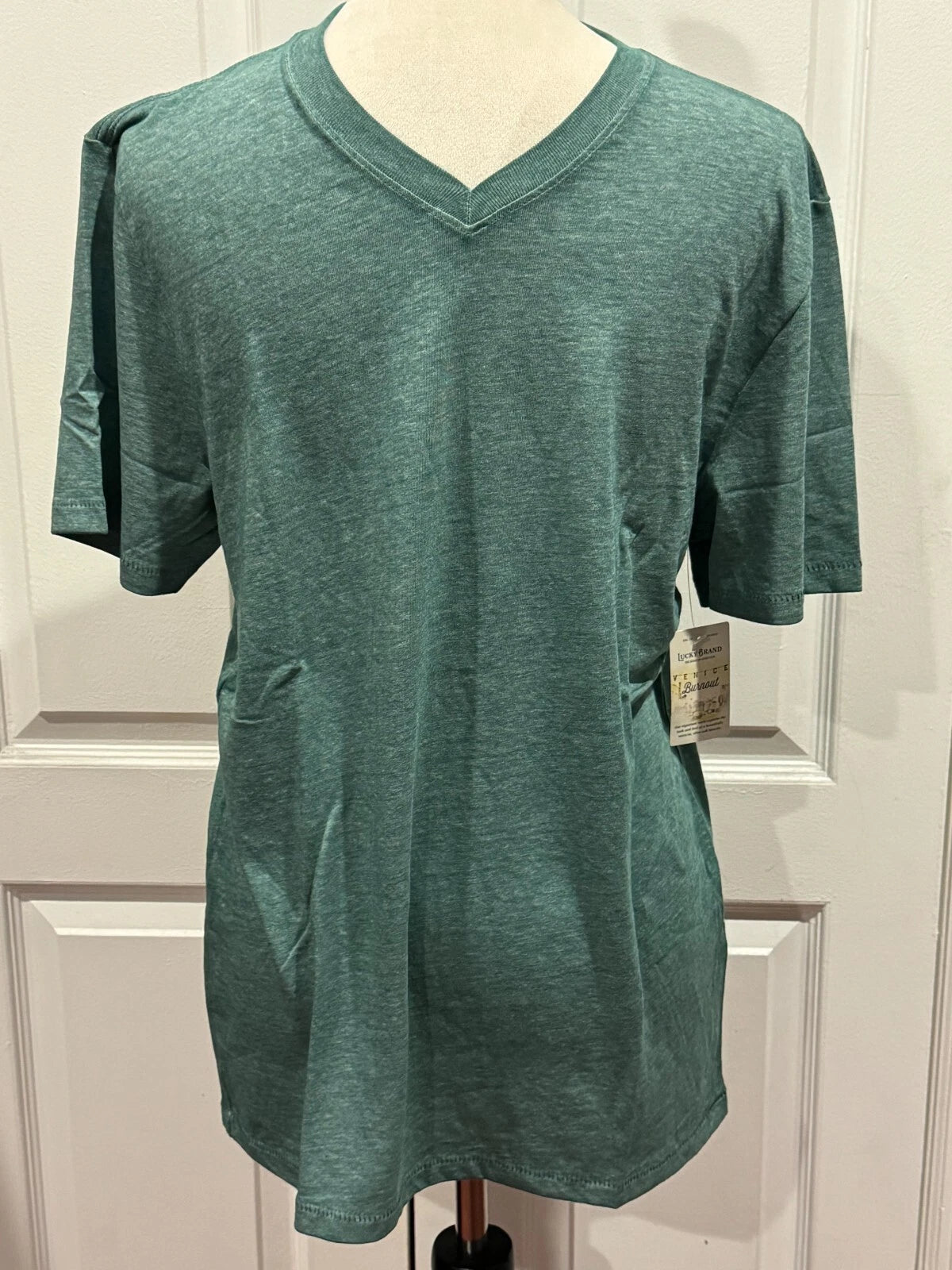 Lucky Brand Venice 2XL Burnout T Shirt Men V Neck Short Sleeve Dark Green Olive
