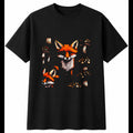 Fox Cub with Mushrooms Cute Mens T-Shirt Black 100% Cotton Tee Kawaii