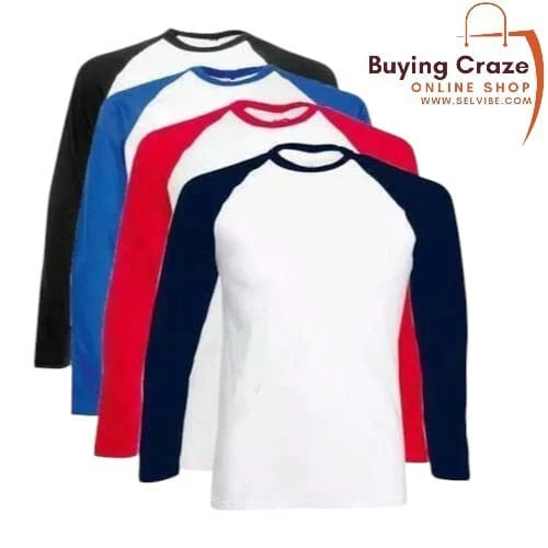 Mans Long Sleeve T shirt Raglan Baseball Tee Top 100% Cotton Men Long Sleeve UK.