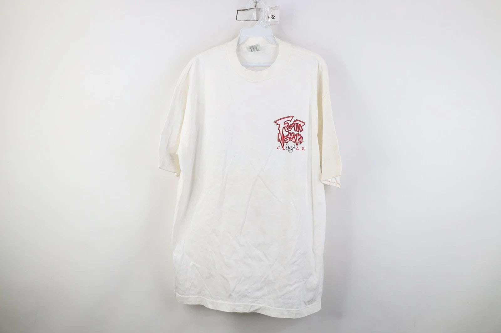 Vtg 90s Streetwear Mens XL Distressed Fear Nothing Skull T-Shirt White Cotton