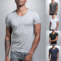 Men V-neck T-shirt Regular Length Casual Wear Solid Color V-neck Tight Fit