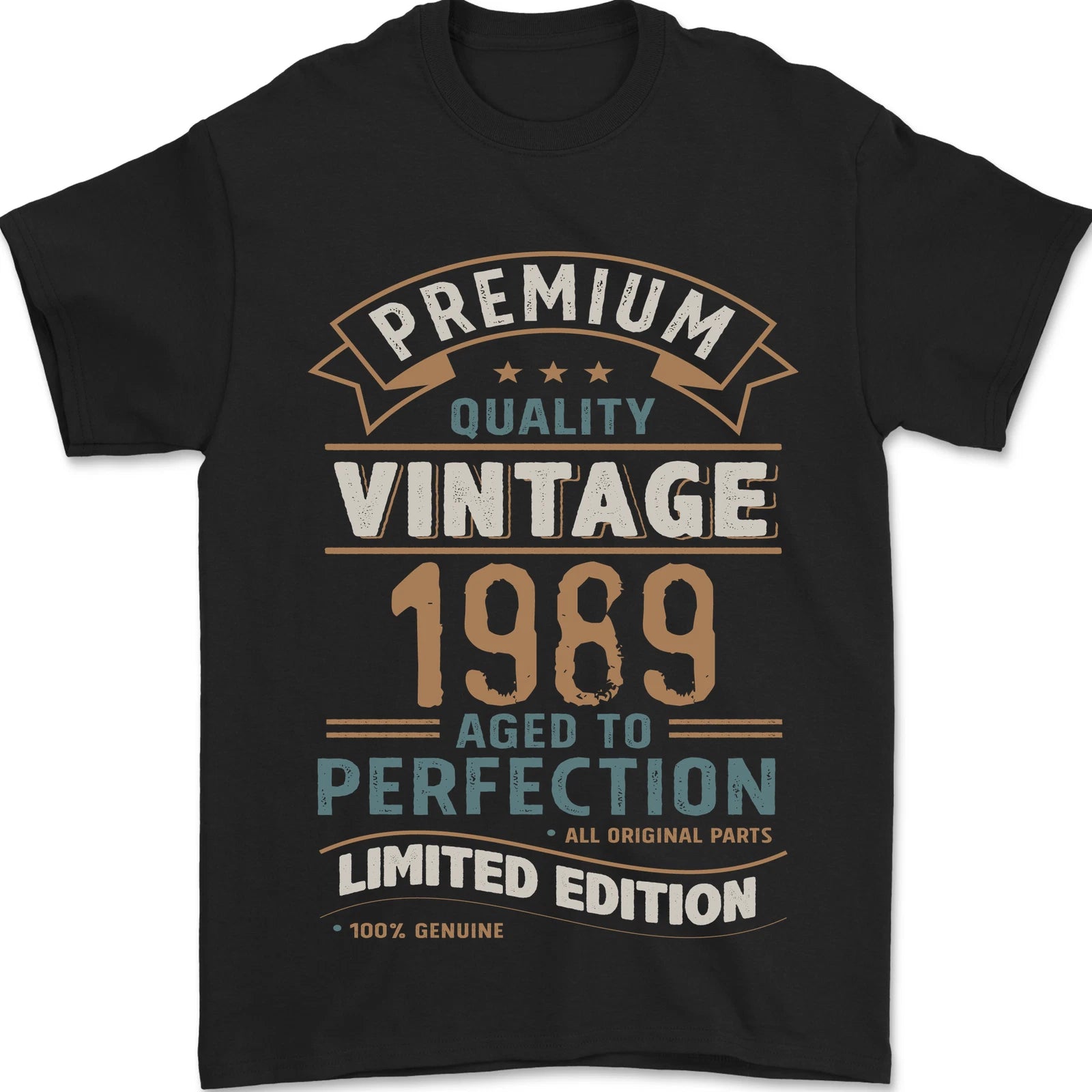 Premium Vintage 37th Birthday 1989 Mens T-Shirt 100% Cotton
