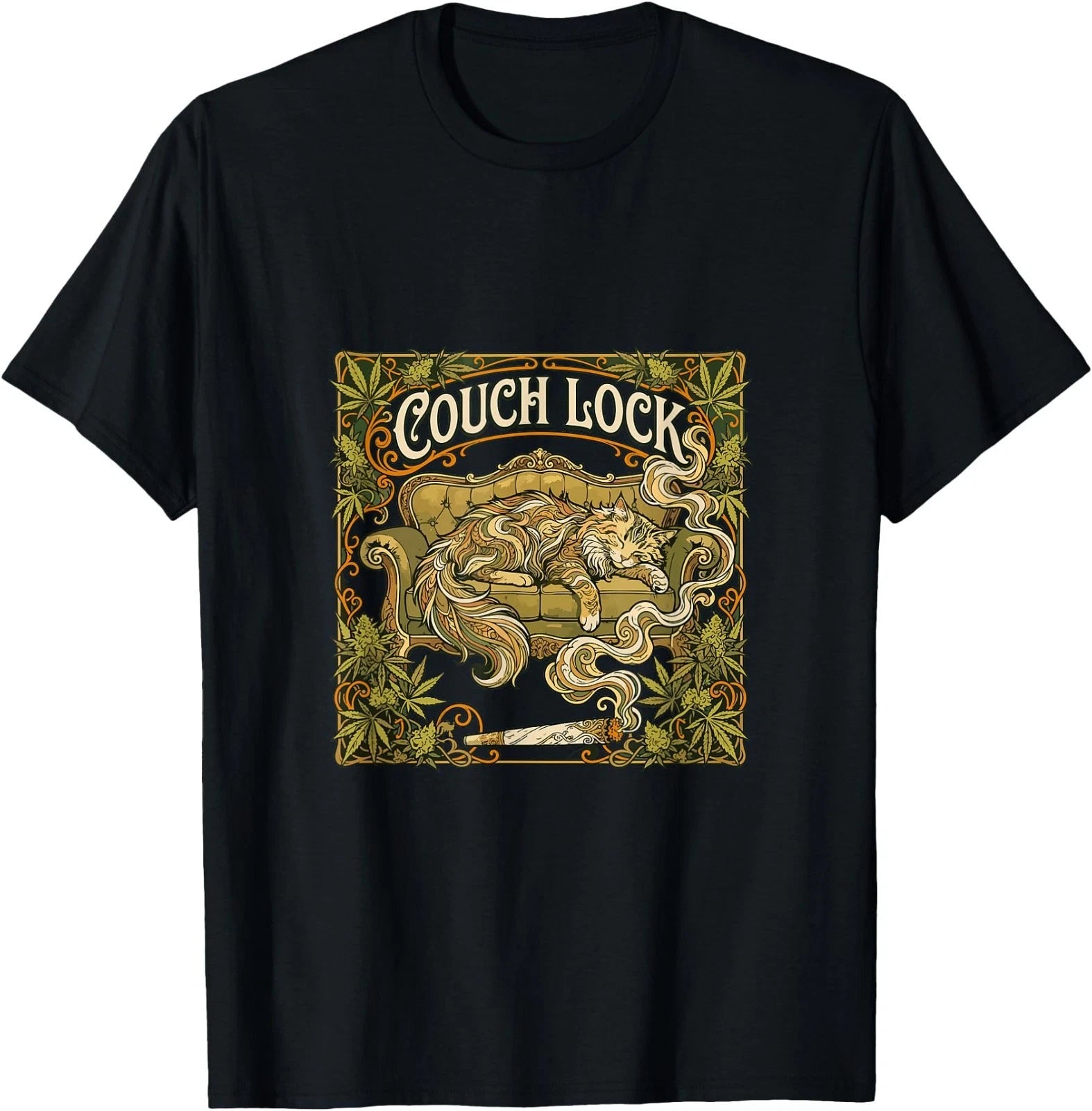 Couch Lock Cat Art Nouveau Stoner Aesthetic Tee T-Shirt