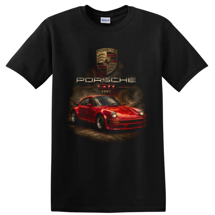 Porsche 911 1987 Vintage Classic Car T Shirt Red Sports Coupe Graphic Art Tee