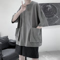 Men Big Pocket T Shirt Loose Oversized Raglan Half Short Sleeve Tee Top Harajuku