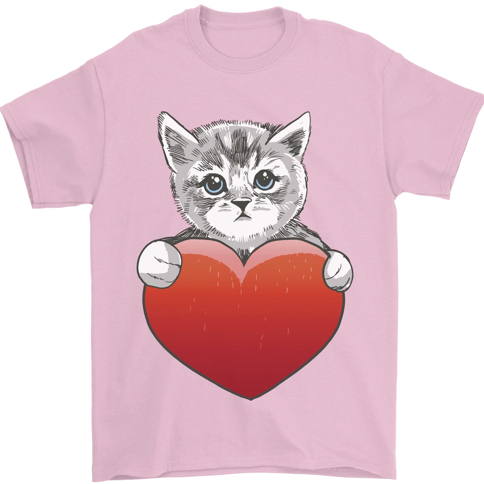 A Cute Cat With a Heart Love Valentines Day Mens T-Shirt 100% Cotton