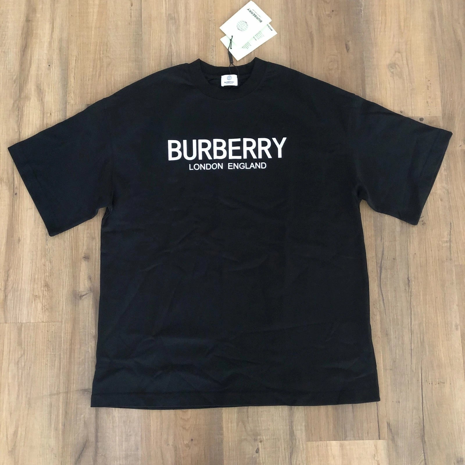 Burberry London England Logo T-Shirt Black Cotton Mens Size L Oversized