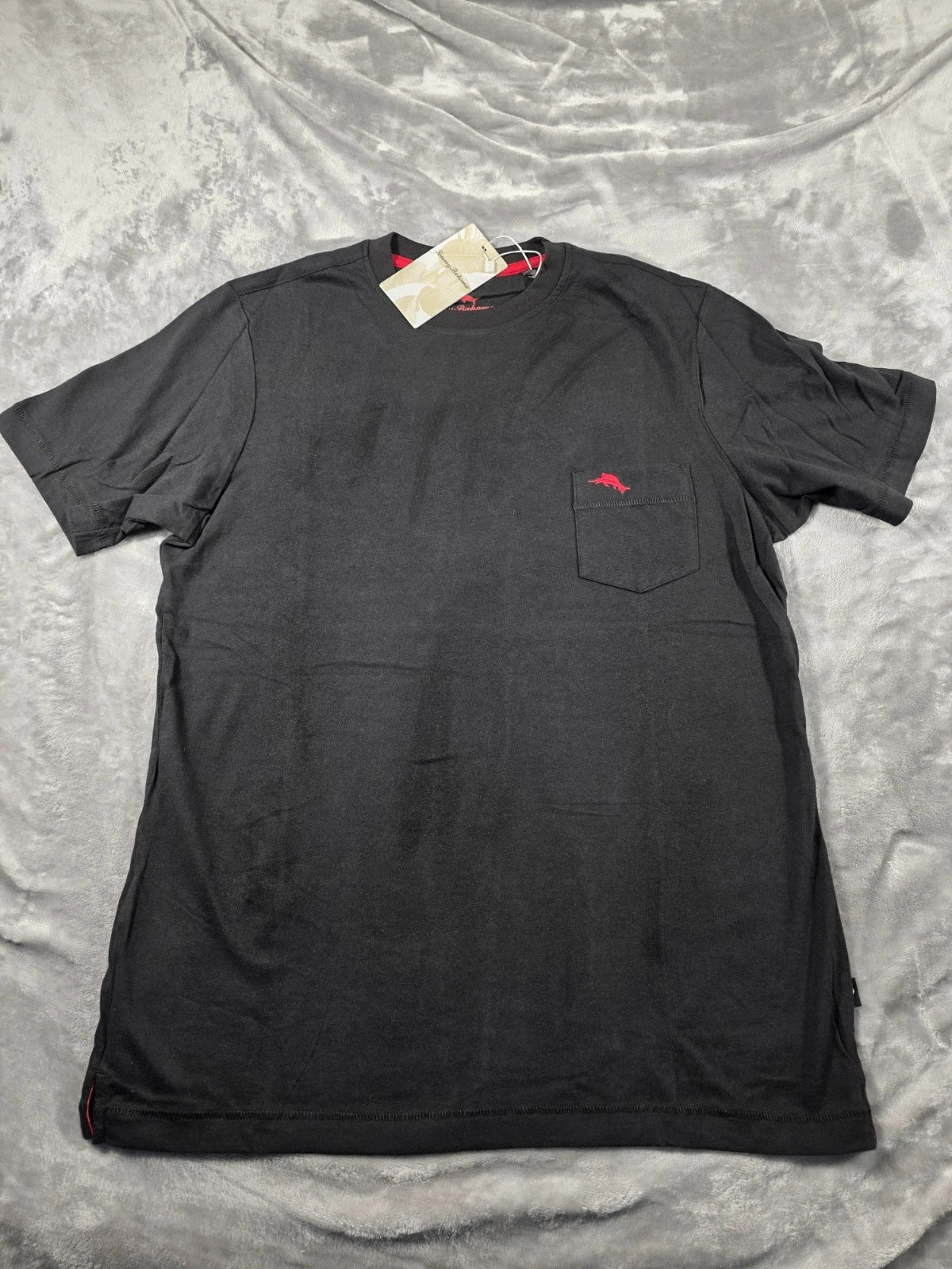 NWT Tommy Bahama Bali Skyline Cotton Pocket T-Shirt Black/Red Marlin Men's Small