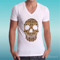 White V Neck T-Shirt Ethnic Skull Ethno Color Gift Idea