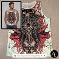 Men's Size XXL Gothic Skull Cross Graphic Tank Top Red White Sleeveless Shirt