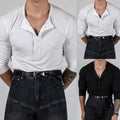 Men Athletic Top Long Sleeve V Neck Ribbed Stretch Slim Fit for Fitness Use