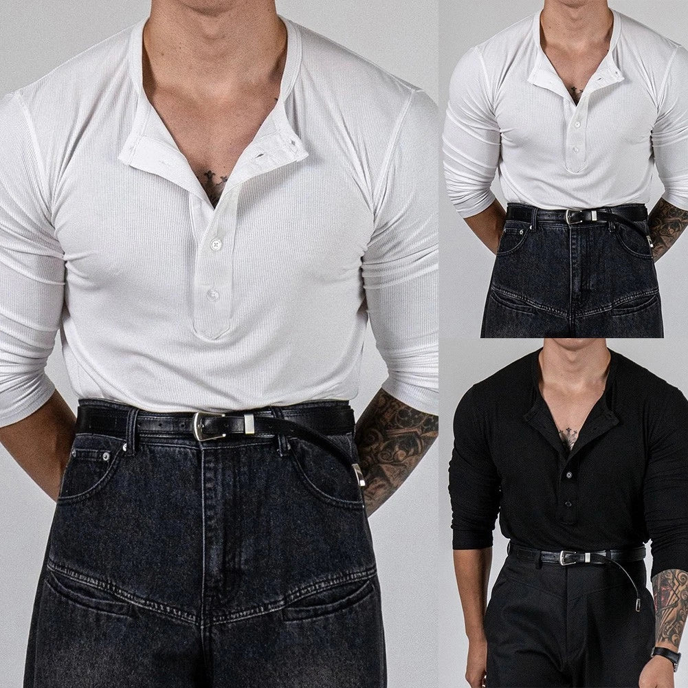 Men Athletic Top Long Sleeve V Neck Ribbed Stretch Slim Fit for Fitness Use