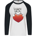A Cute Cat With a Heart Love Valentines Day Mens L/S Baseball T-Shirt