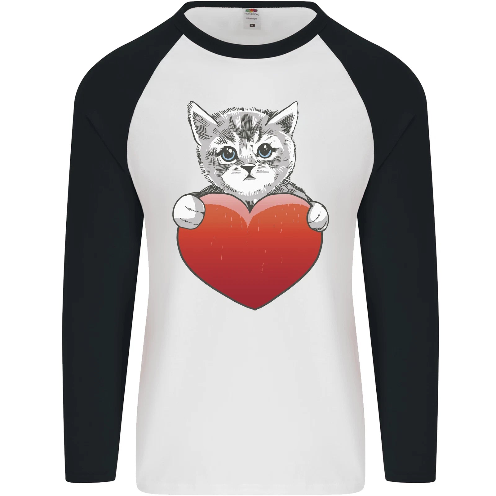 A Cute Cat With a Heart Love Valentines Day Mens L/S Baseball T-Shirt