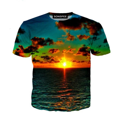 Women Men T-Shirt 3D Print Short Sleeve Tee Tops Sunset streetwear beach hip hop