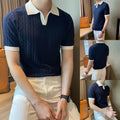 29) Vibrant Color Block Knitted T shirt for Men Short Sleeves Trendy Fashion