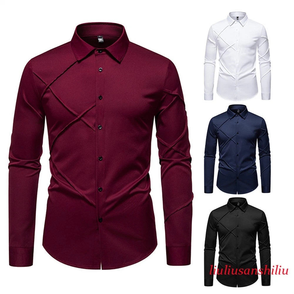 Men's Dress Shirt Casual Slim Shirts Long Sleeve Button Down Tops Blouse