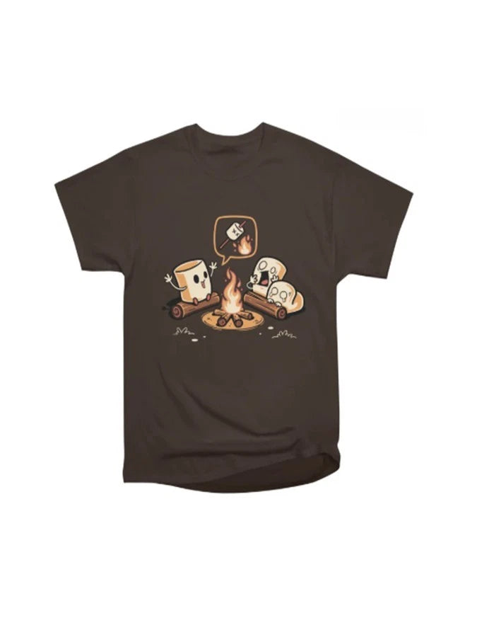 Cute Marshmallow Campfire Cartoon Funny Graphic T-shirt