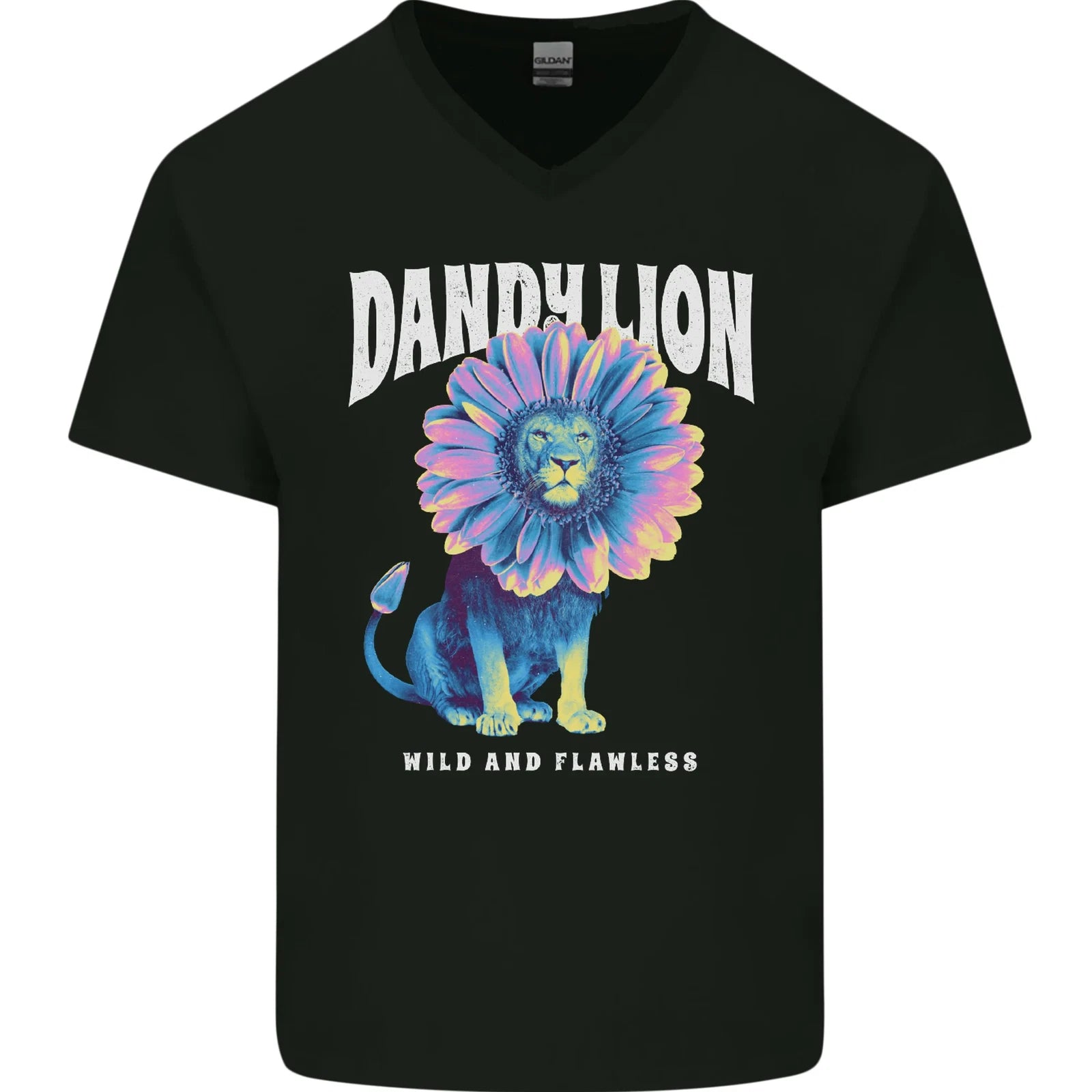 Dandylion Funny Lion Mens V-Neck Cotton T-Shirt