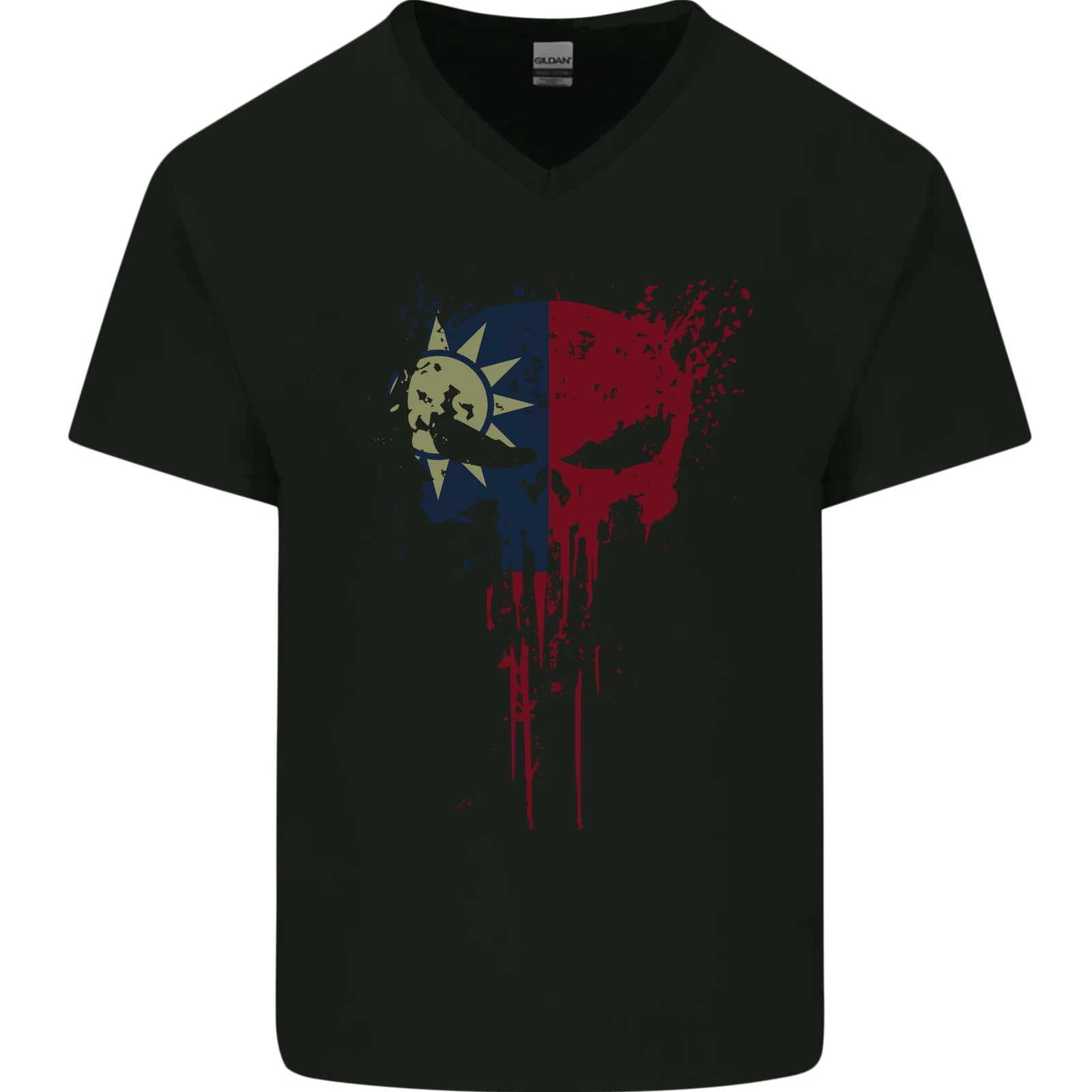 Taiwan Skull Gym Training Bodybuilding Mens V-Neck Cotton T-Shirt