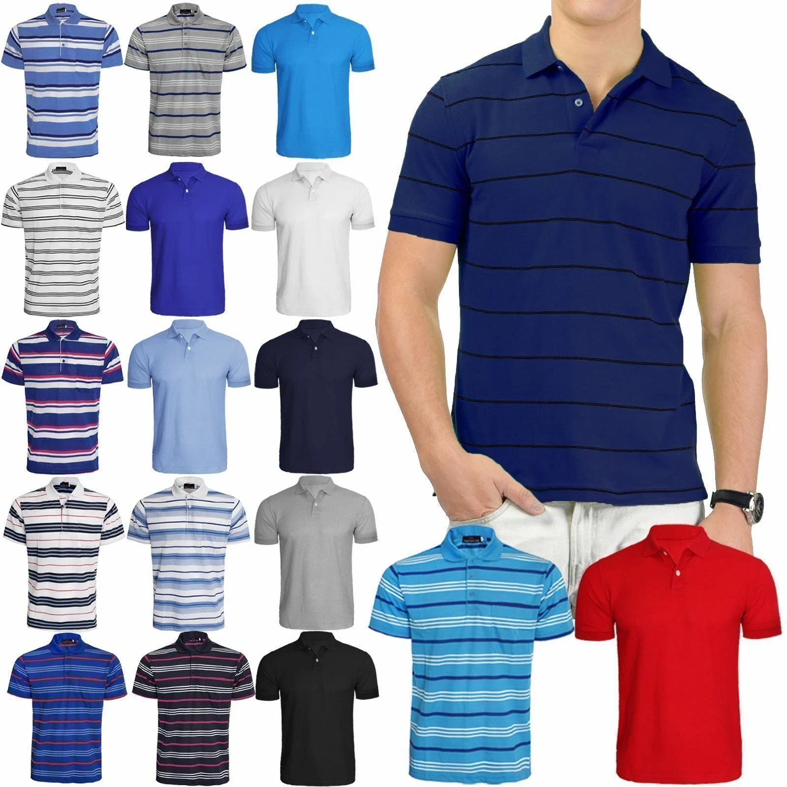 MENS PLAIN POLO SHIRT SPORTS GOLF T-SHIRT CASUAL POLO TOP  SIZES XS-8XL