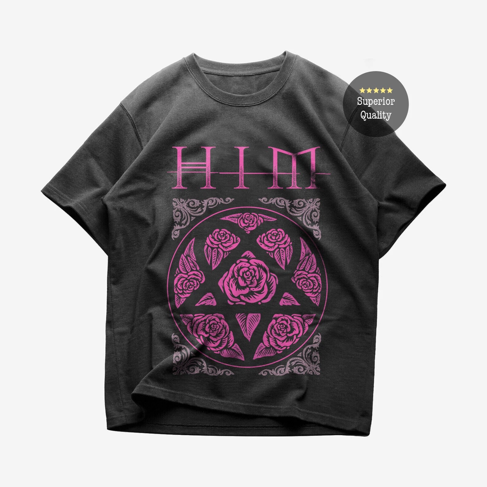 Heartagram Tee HIM Band T-Shirt Ville Valo Pink Heartagram Gothic Rock Music Tee
