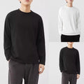 Men Long Sleeve Cotton Shirt Solid Color Loose Fit Casual Inner Layer Top