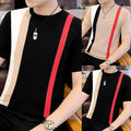 Short Sleeve Korean Style Striped Round Neck Undershirt Slim Fit for Men