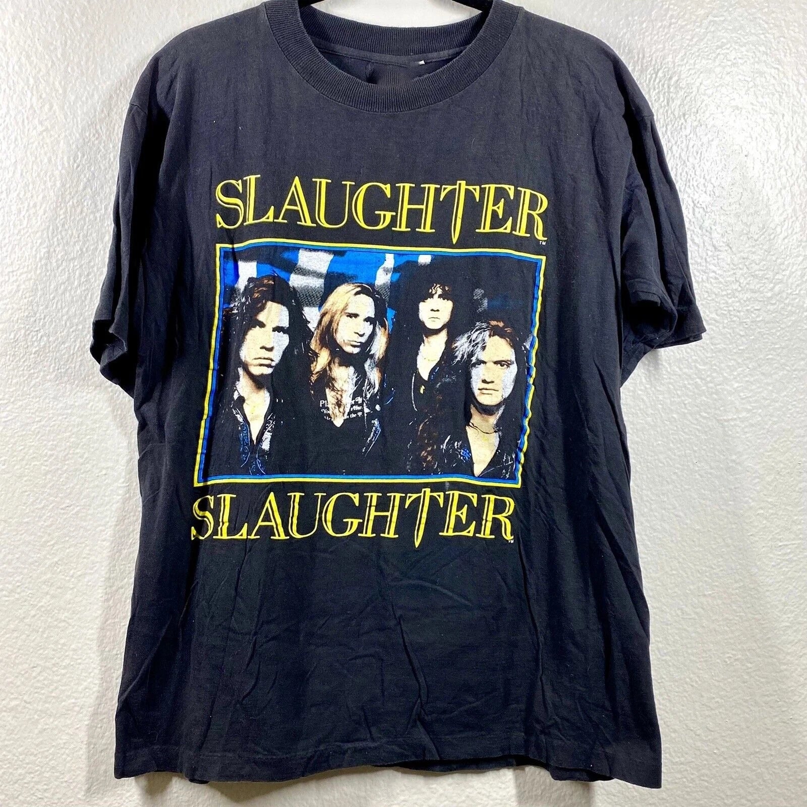 Vintage 1990 Slaughter Stick it To Ya Tour Rock Band Concert T Shirt TN0262