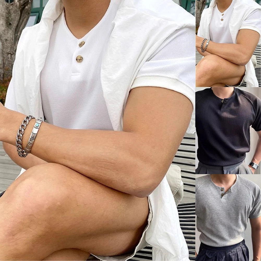 Men V Neck T-shirt Regular Length Short Sleeve V Neck Stretch Material