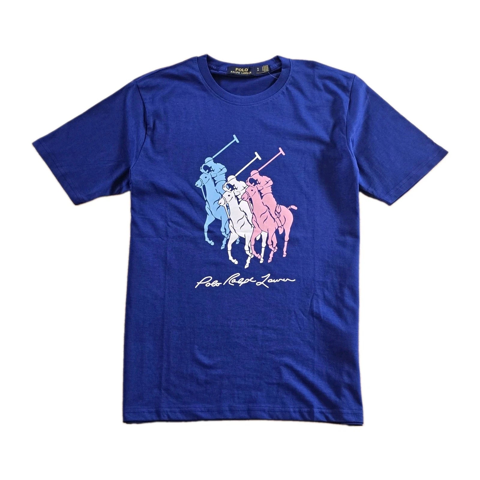 Polo Ralph Lauren Men's Custom Slim Fit T-Shirt Three Pony Print Crewneck Blue