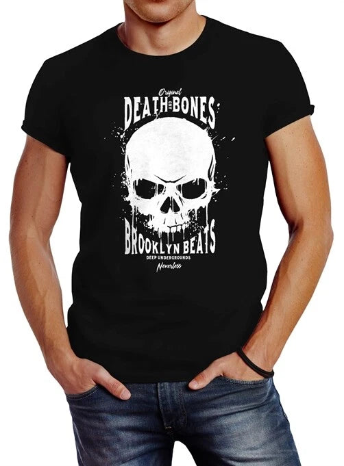 Skull Death and Bones Techno Logo Slim Fit Neverless® Men's T-Shirt