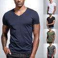 Men's Solid V Neck Short Sleeve Polyester T Shirt for Fitness & Training