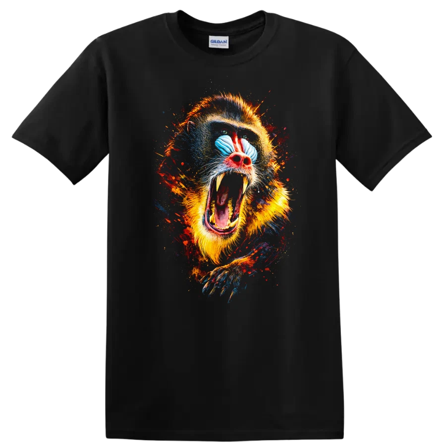 Colorful Baboon Roaring Graphic T Shirt Animal Art Creative Design Tee