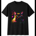 Botanical Kitten Neon Glow Cat Cute Mens T-Shirt Black 100% Cotton Kawaii Adults