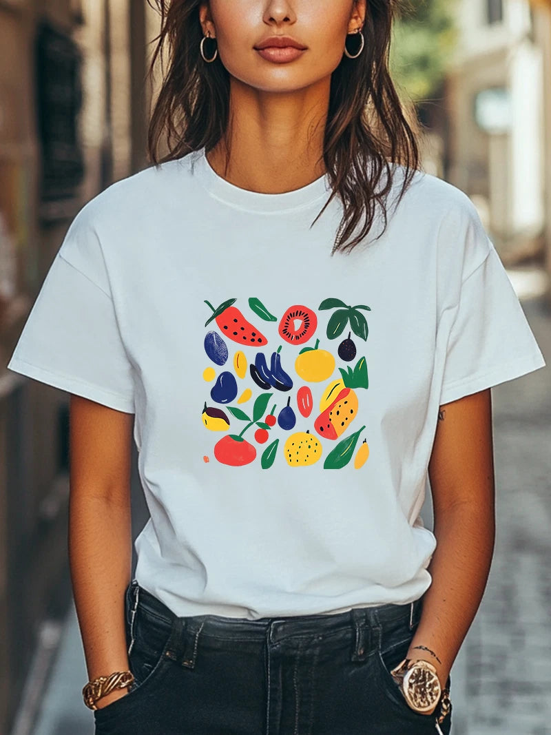 Colorful Fruit Vibrant Graphic Print T-Shirt Unisex Men Women Trendy Casual Tee