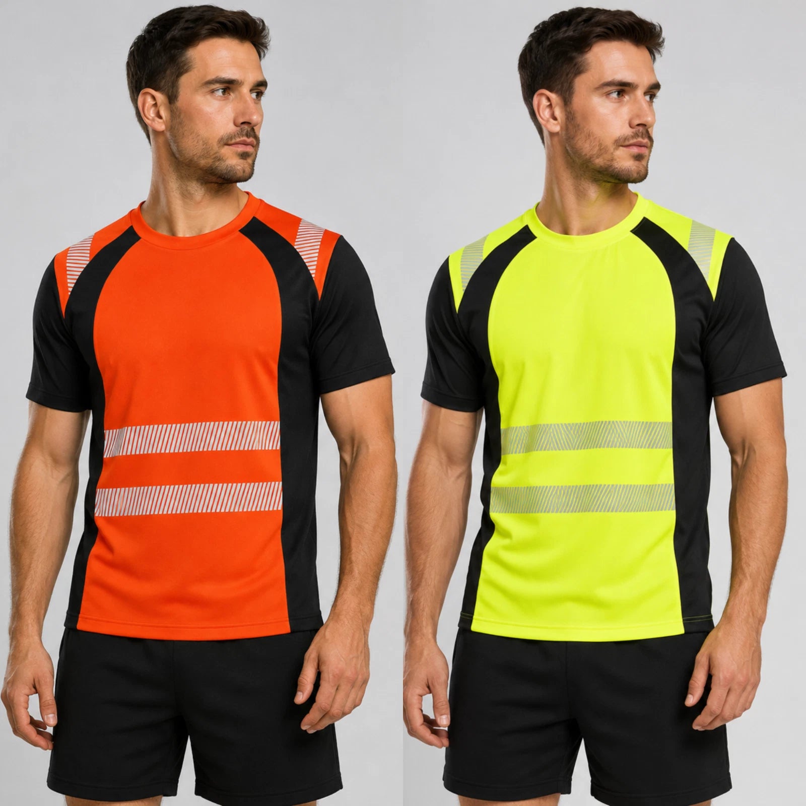 Men's Hi Vis Short Sleeve T-Shirt Reflective Work Safety Top Orange Yellow S-2XL