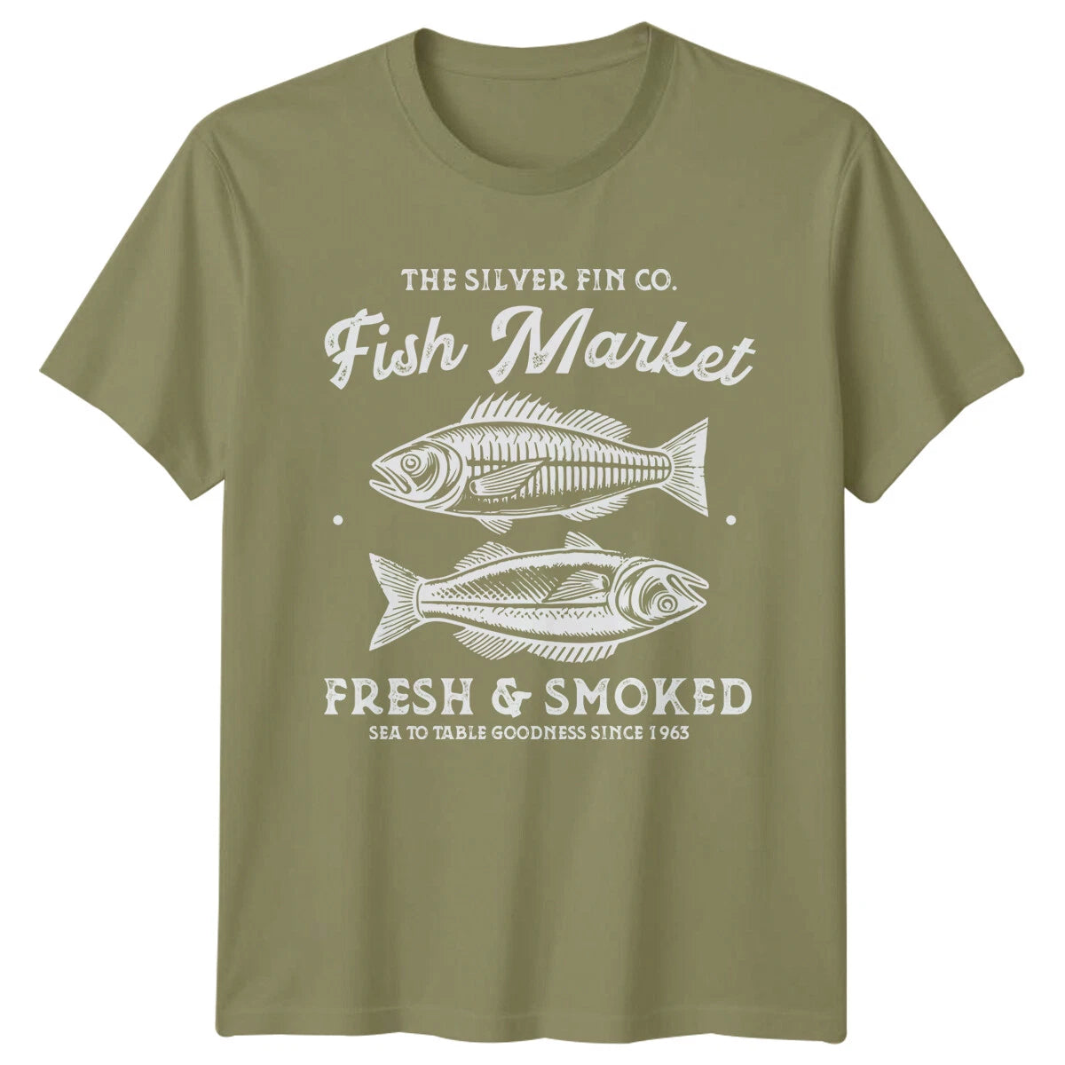 The Silver Fin Co Fish Market Seafood Mens T-Shirt Vintage Graphic Tee