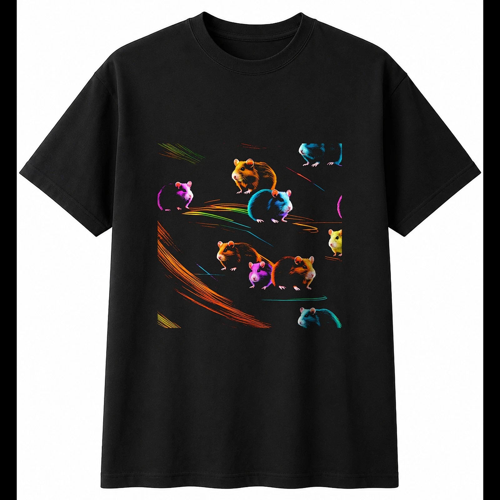 Double Exposure Hamster Mens T-Shirt Cute Black 100% Cotton Tee