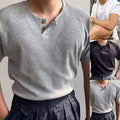 Men Short Sleeve V Neck Slim Top Ribbed Stretch Fitness Training Casual T-Shirt