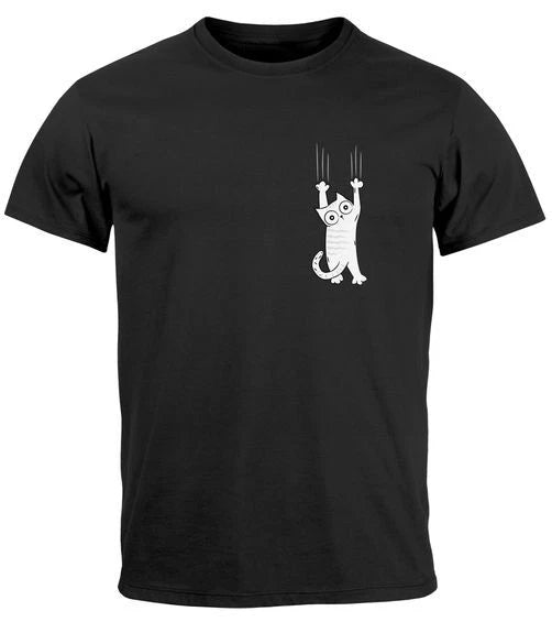 Mens T-Shirt Print Cat Cat Logo Funny Hooded Pullover Men Fashion