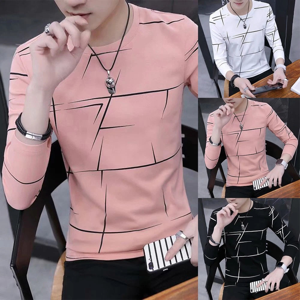 Hot Men T-Shirt Blouse Summer T Print Fashion High Quality Long Sleeve