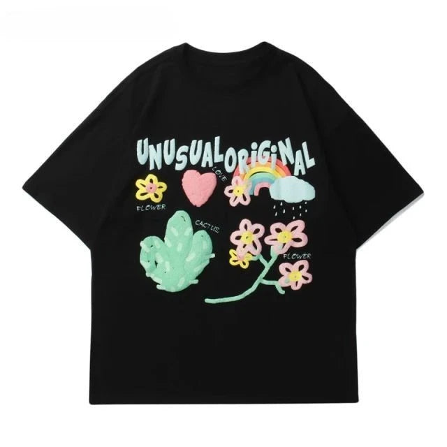 Unusual Original Cute Flowers Rainbow Graphic T shirt
