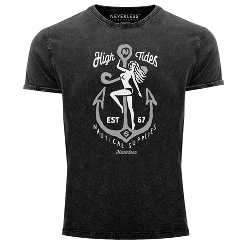 Neverless® men's T-shirt vintage shirt print shirt anchor motif women's motif high