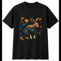 Rabbit with Flowers Cute Mens T-Shirt Black 100% Cotton Birthday