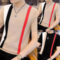 Round Neck Short Sleeve Men Undershirt Korean Style Stripe Slim Fit Tee