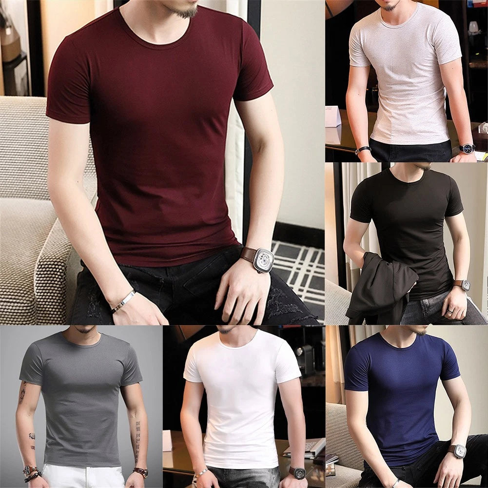 Short Sleeve Top Men Slim T-shirt Short Sleeve Slim Fit Stretch Fabric