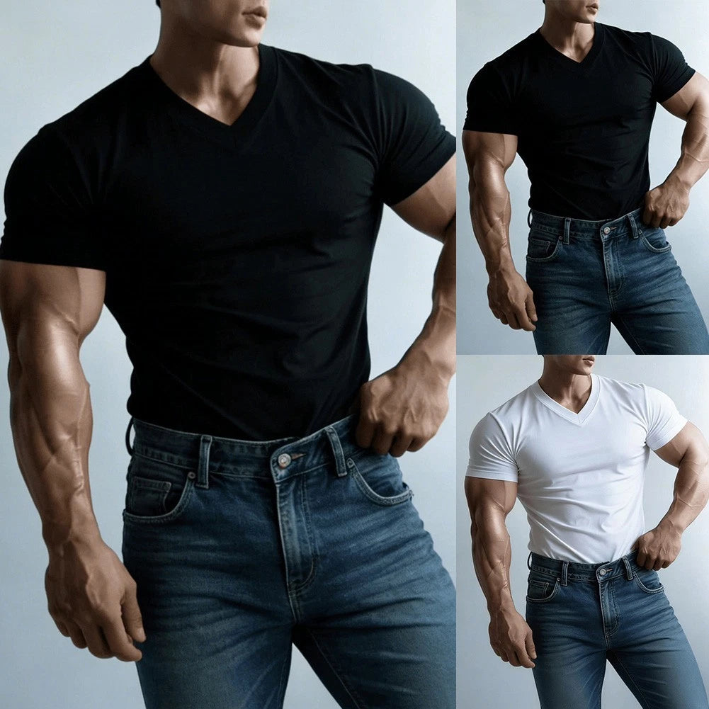 Men's Short Sleeve V Neck T Shirt for Casual Streetwear Activewear Pullover Top