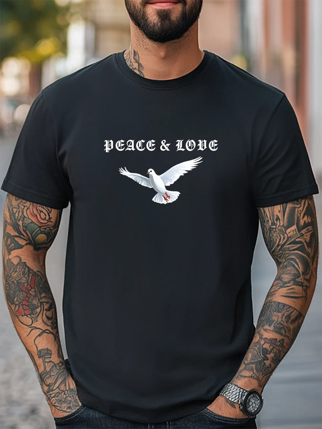 Peace & Love White Dove Graphic Unisex T-Shirt Women Men Trendy Tee Casual Tee