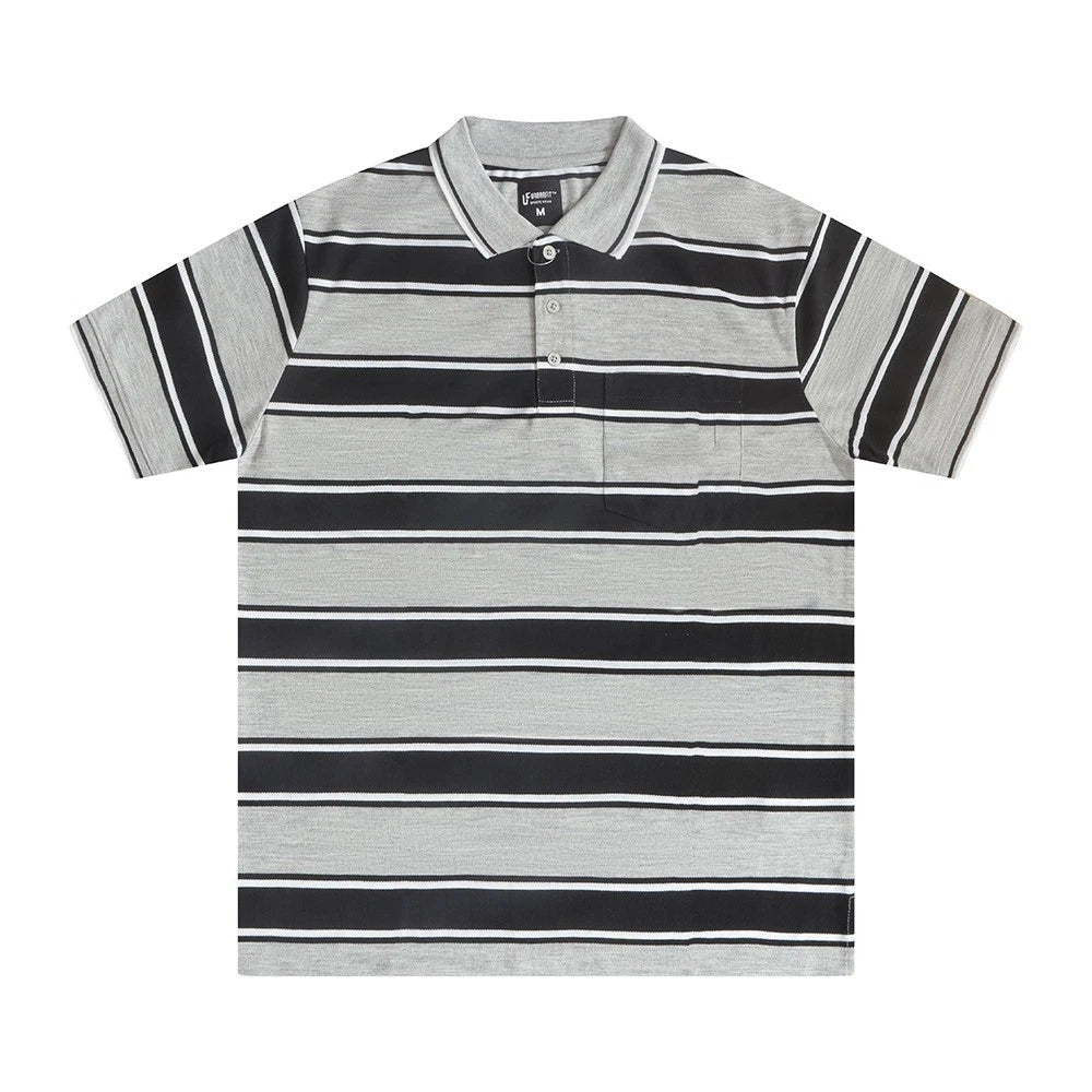 Men's Short Sleeve Polo Shirt with Stripes & Double Tipping Collar M-3XL 2409